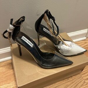 Steve Madden Black Heels with Gold Chain Accent